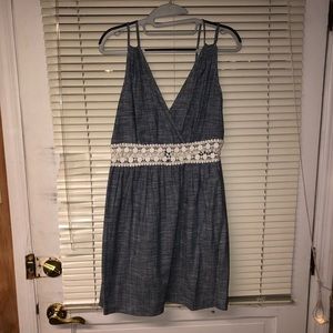 jean dress with lace cutout